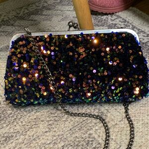 Patricia Nash NWOT NEW potentate frame bag blue payettes sequin party cruise